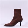 Miss Elastic High Heel Point Ankle Boot - Brown Stretch